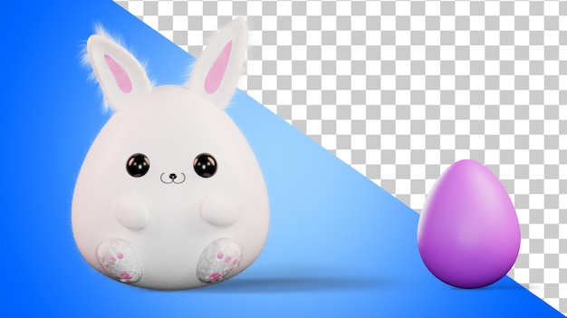 Coelhinho da Páscoa renderização em 3d Desenhos animados coelho engraçado e ovo