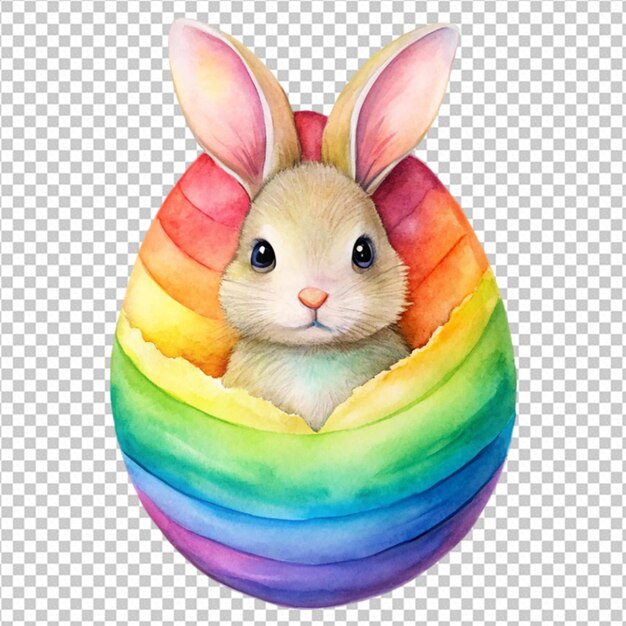 coelhinho de páscoa bonito em um ovo colorido arco-íris aquarela png