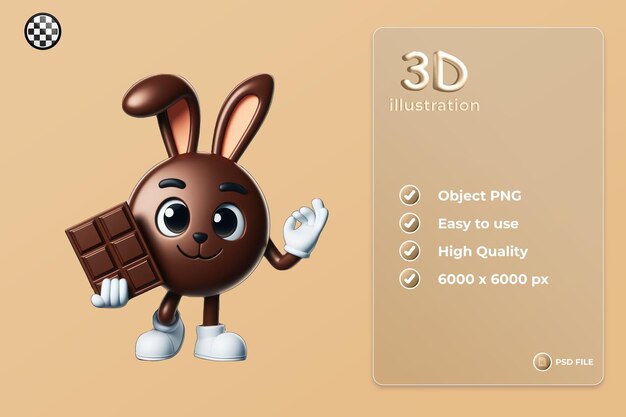 PSD coelho de chocolate com um coelho de chocolate na parte inferior iluminação suave apenas png premium psd