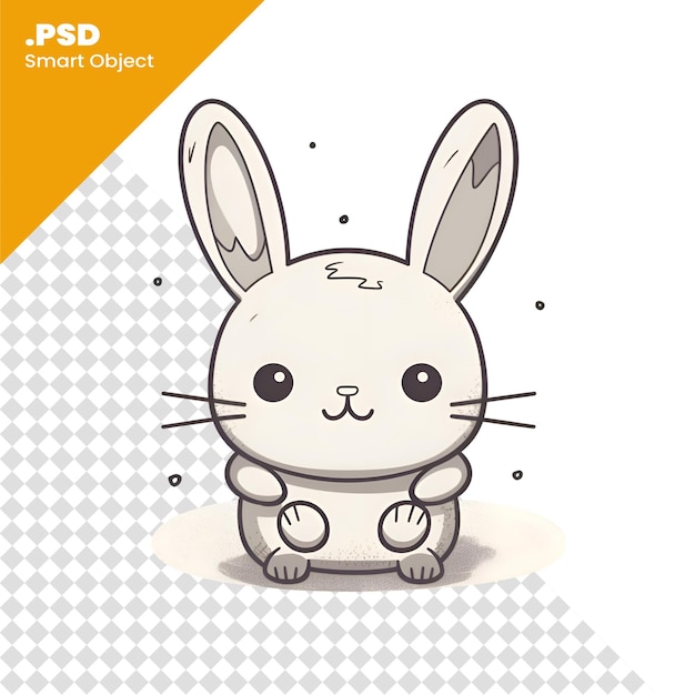 PSD coelho de desenho animado bonito sentado no fundo branco modelo psd de ilustração vetorial