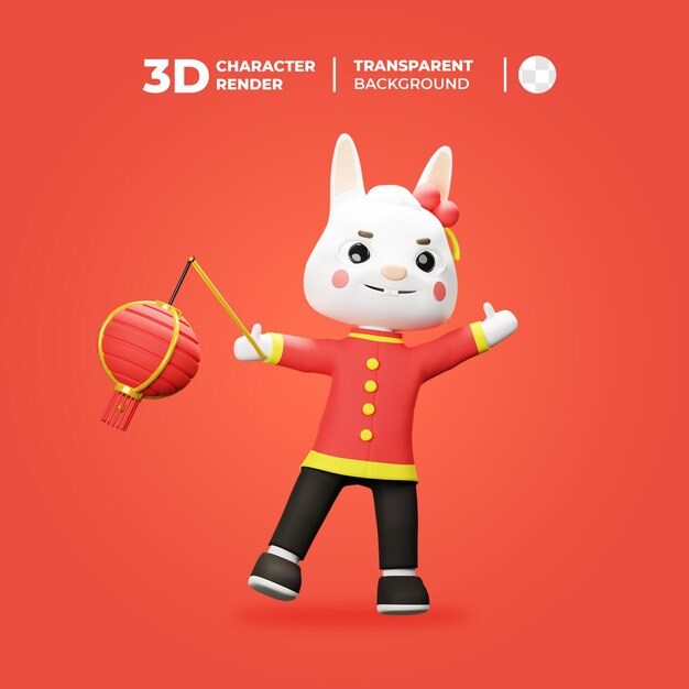 Coelho de personagem 3D ano novo com quaresma