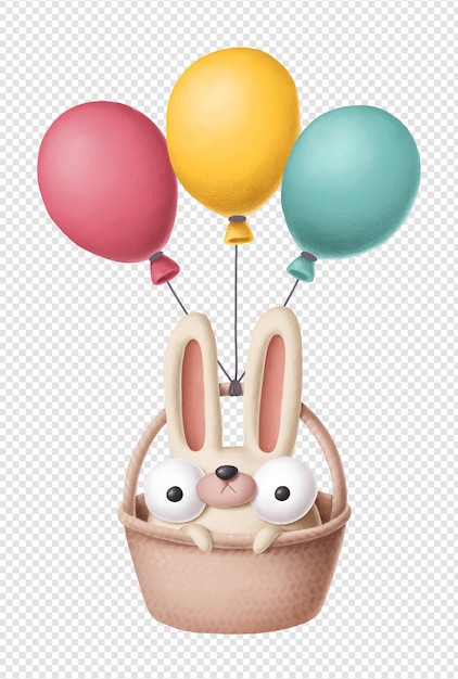 PSD coelho engraçado com balões de ar