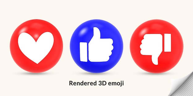 Coeur 3d, amour, comme, contrairement à, pouces vers le haut icône de réaction emoji pour les médias sociaux