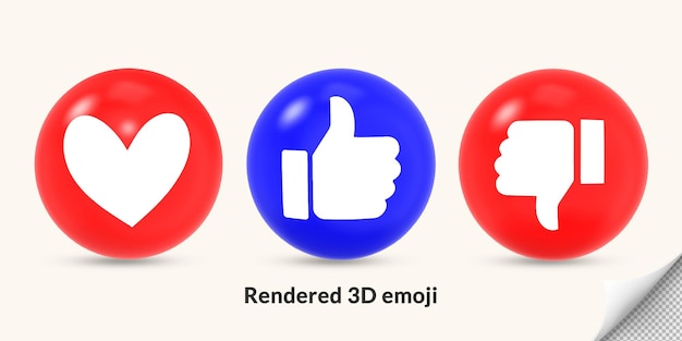 PSD coeur 3d, amour, comme, contrairement à, pouces vers le haut icône de réaction emoji pour les médias sociaux