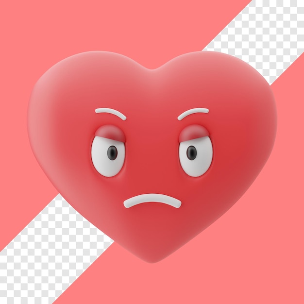 PSD coeur en colère expression 3d illustration avec fond transparent