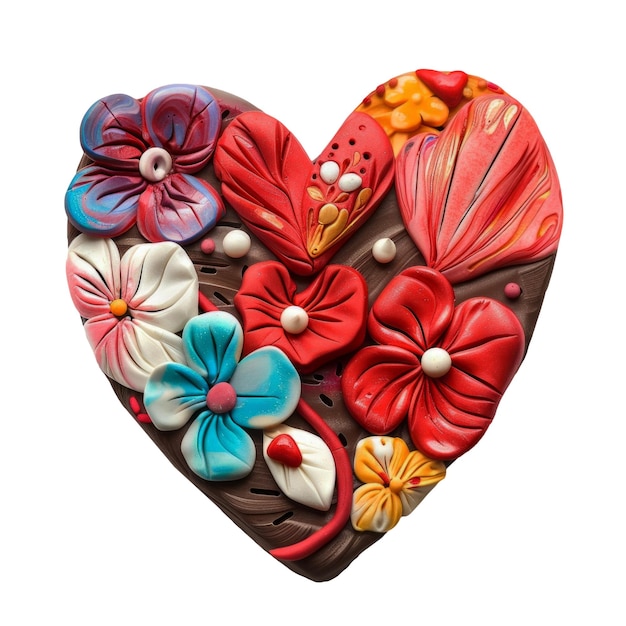 PSD un cœur fait de chocolat avec des fleurs et des papillons