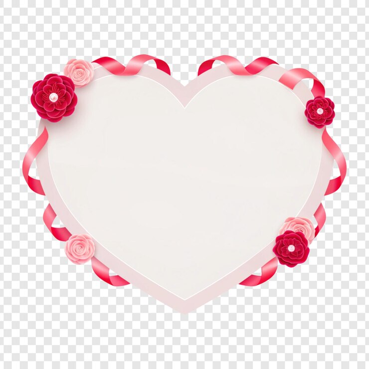 PSD un coeur avec des fleurs et un ruban