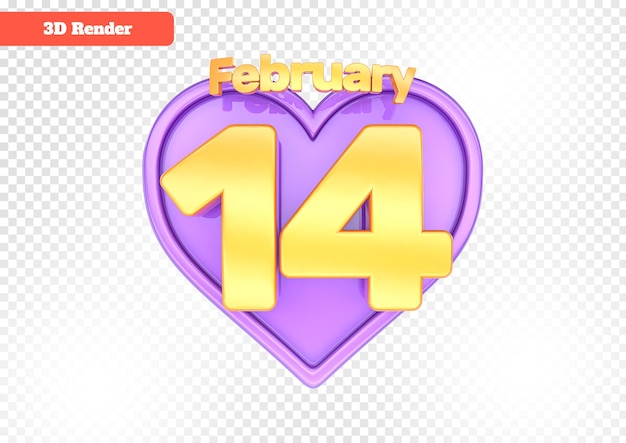 PSD coeur avec jour 14, rendu 3d