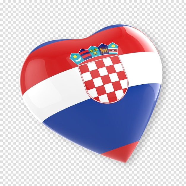 Coeur en rendu 3d avec le drapeau de la Croatie