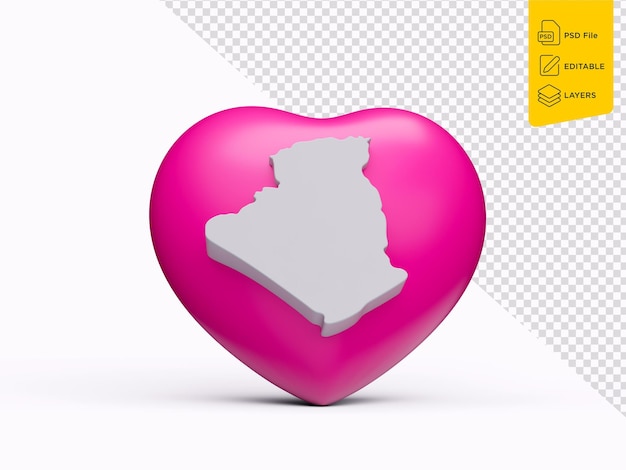 Coeur Rose 3d Avec Carte Blanche 3d De L'algérie Isolée Sur Fond Blanc Illustration 3d