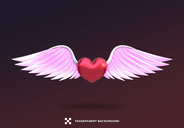 PSD coeur rouge avec des ailes d'ange rendu 3d