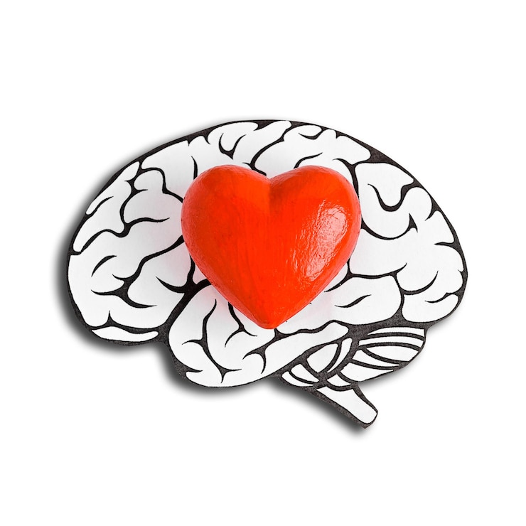 PSD le cœur rouge à l'intérieur du cerveau humain est un symbole d'amour, de santé et de prévention des accidents vasculaires cérébraux.