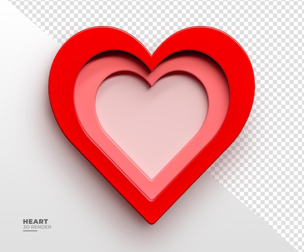Coeur rouge en rendu 3d avec fond transparent