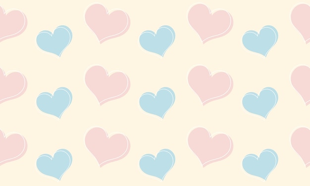 Des cœurs roses et bleus sur un fond beige avec un motif de raster répétitif