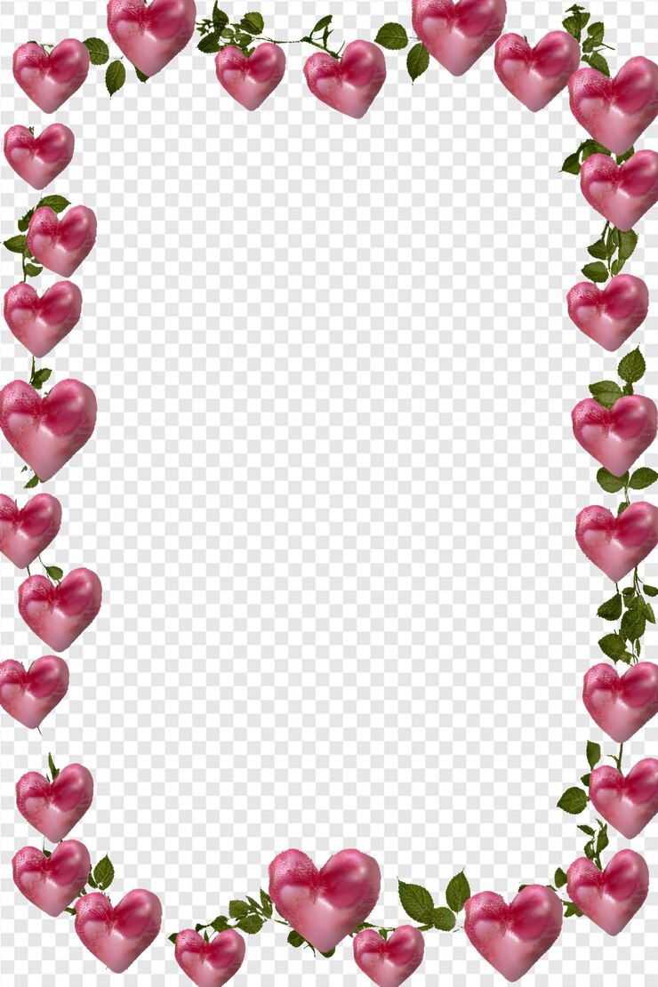 PSD des cœurs roses avec des feuilles vertes sur un fond transparent