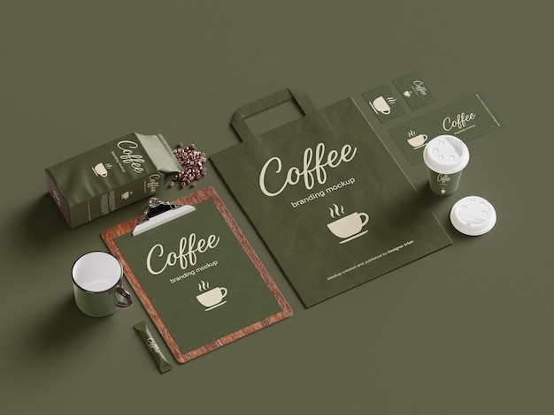 Coffee Branding Mockup with Stationery and Accessories