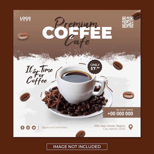 Coffee cafe post banner template social media instagram template psd es ist zeit für kaffee