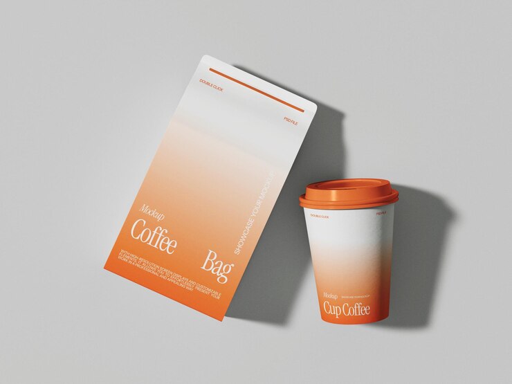 Coffee Cup and Coffee Bag Mockup