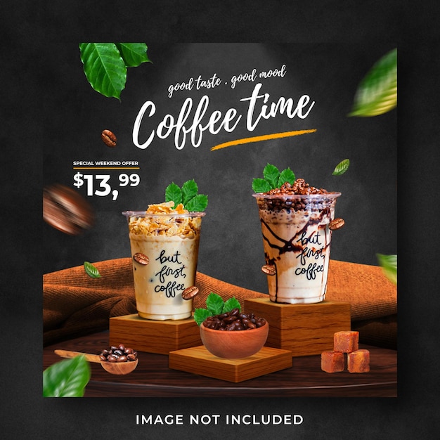 PSD coffee shop bebida menu promoção mídia social instagram post banner template