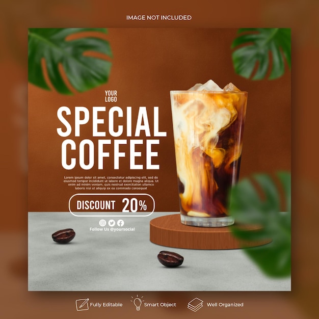 Coffee shop drink menu promozione social media Instagram post banner template