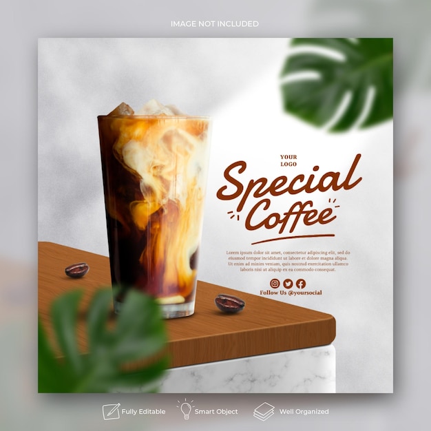 Coffee shop drink menu promozione social media Instagram post banner template