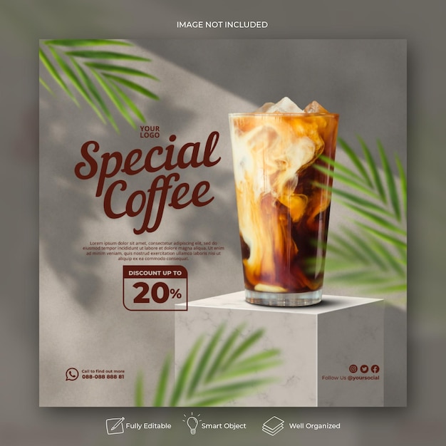 Coffee shop drink menu promozione social media Instagram post banner template