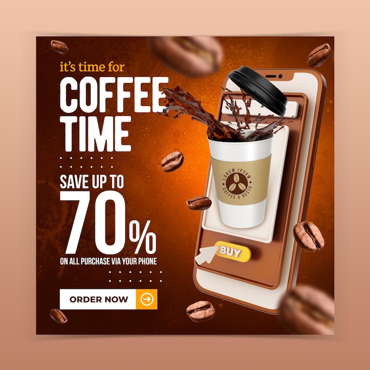 PSD coffee shop drink menu promozione social media instagram post banner template