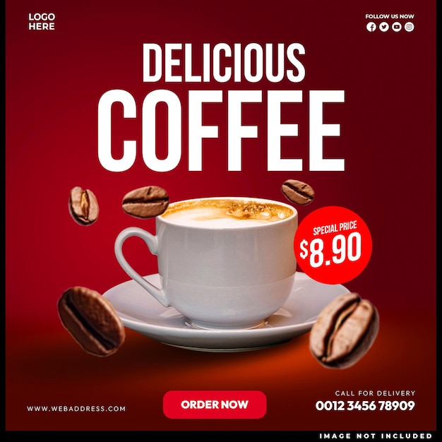 Coffee Shop Getränkekarte Promotion Social Media Instagram Post Banner Template Design