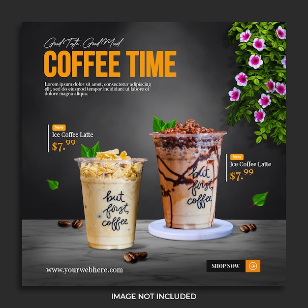 Coffee-Shop-Getränkemenü-Werbung Social Media Instagram-Post-Banner-Vorlage