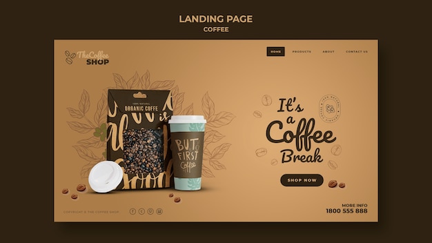 PSD coffee shop landing page vorlage