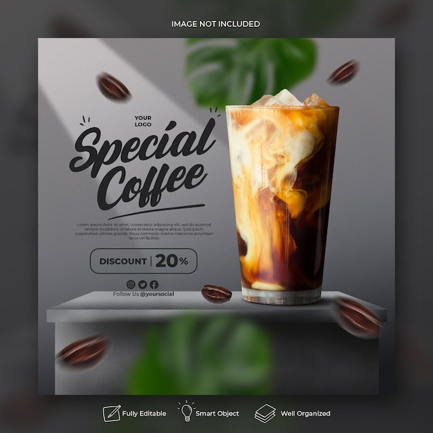 Coffeeshop Getränkekarte Werbung Social Media Instagram Post Banner Vorlage