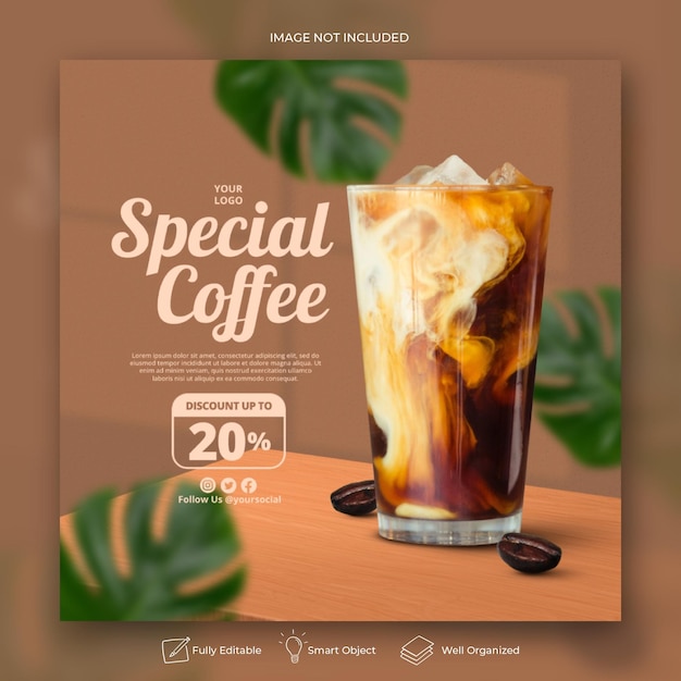 Coffeeshop Getränkekarte Werbung Social Media Instagram Post Banner Vorlage