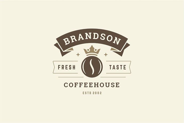 PSD coffeeshop modelo de logotipo vintage design de grão de café monocromático em coroa medieval de luxo