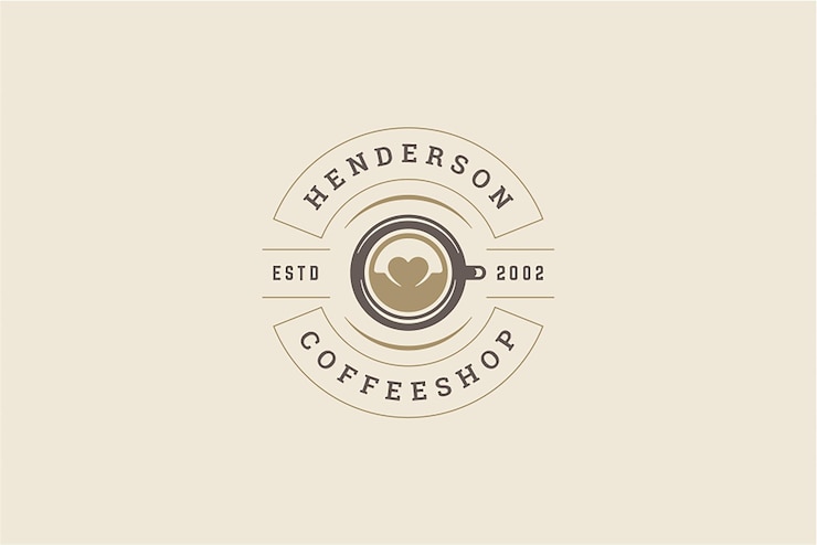 PSD coffeeshop premium modello di logo vintage design nastro circolare con forma di cuore di tazza di caffè