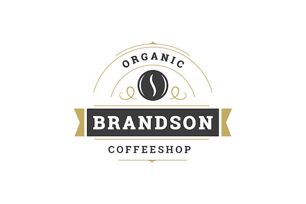 Coffeeshop premium vintage ornamento curvo modelo de logotipo design fita festiva