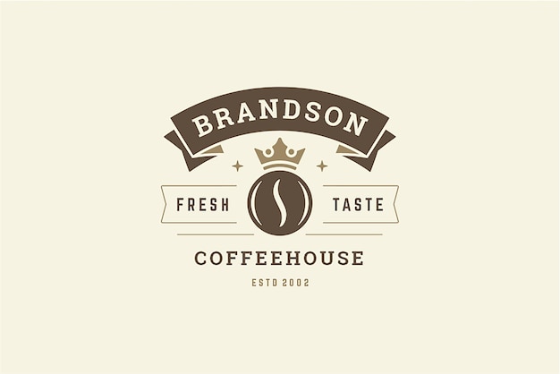 Coffeeshop vintage logo template design monochrome coffee bean in luxury medieval crown