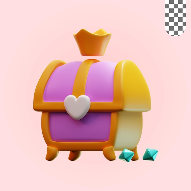 PSD coffre au trésor d'illustration 3d avec couronne