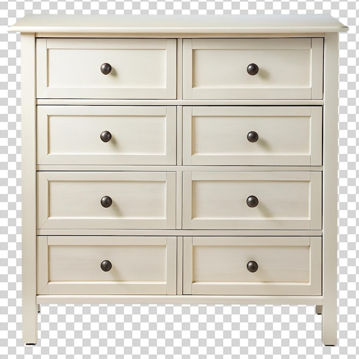 PSD coffre à commodes en bois blanc vu de l'avant isolé sur un fond transparent
