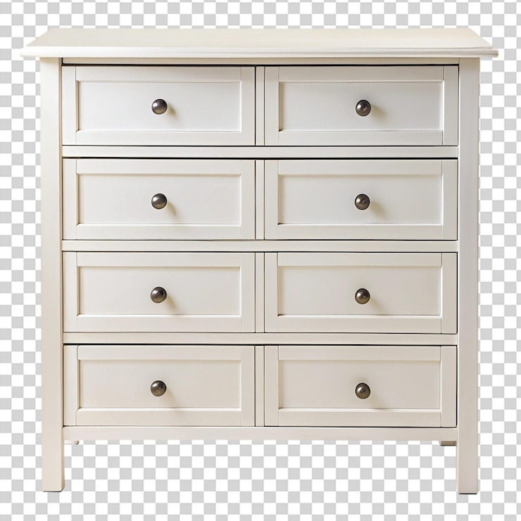 PSD coffre à commodes en bois blanc vu de l'avant isolé sur un fond transparent