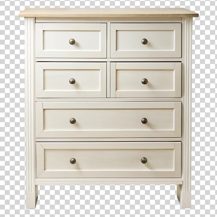 PSD coffre à commodes en bois blanc vu de l'avant isolé sur un fond transparent