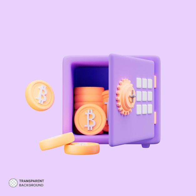 Coffre-fort avec icône de pile de pièces d'or isolé illustration de rendu 3d