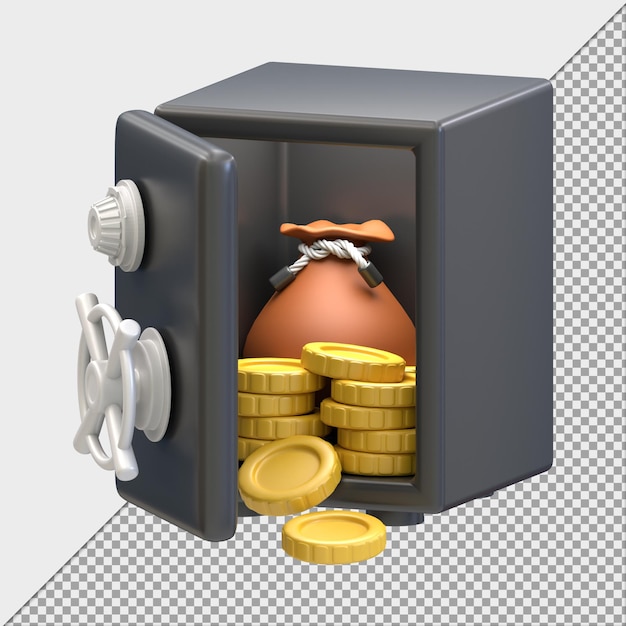 coffre-fort métallique avec de l'argent pour économiser l'illustration du rendu 3d