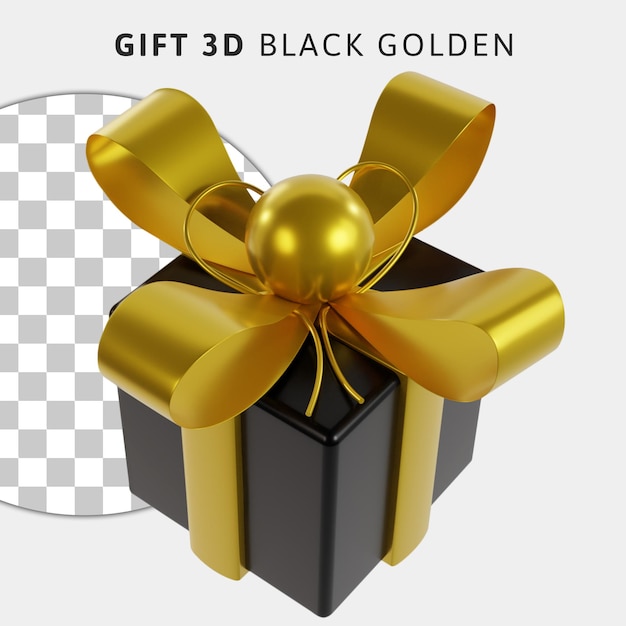 Coffret cadeau 3d avec un ruban d'or sur fond transparent