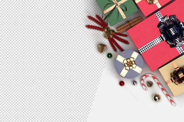 Coffrets cadeaux réalistes. Joyeux Noël et bonne année, dépliant et brochure, maquette d'objet festif décoratif de vacances. rendu 3D