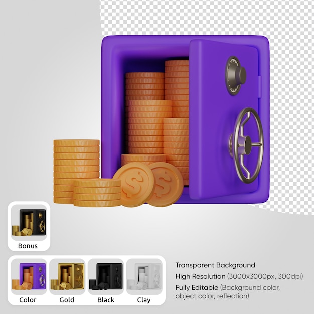 PSD cofre 3d com moedas