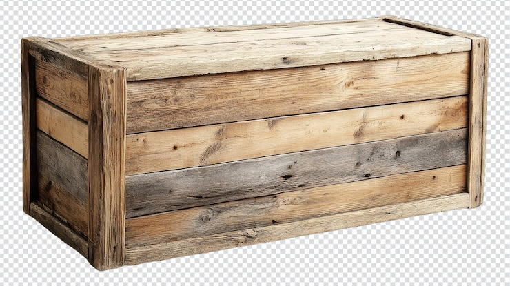 PSD un cofre de almacenamiento de madera rústico con un acabado desgastado ideal para la decoración del hogar o la organización en un espacio de vida o garaje