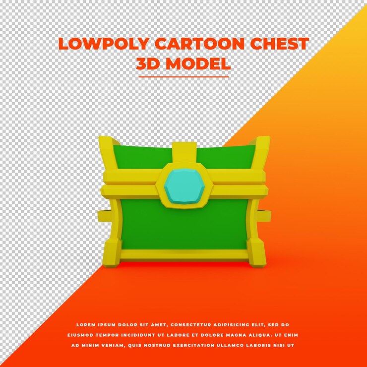 PSD cofre de dibujos animados lowpoly modelo aislado