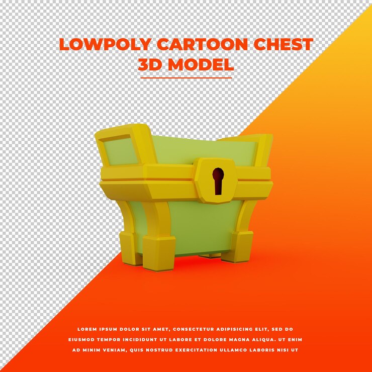 PSD cofre de dibujos animados lowpoly modelo aislado