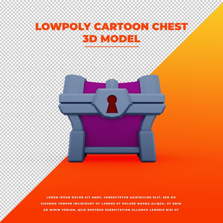 PSD cofre de dibujos animados lowpoly modelo aislado