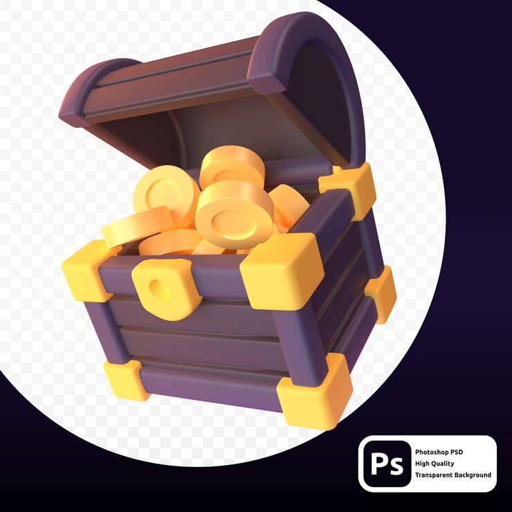 PSD cofre del tesoro en representación 3d para web de activos gráficos o presentación